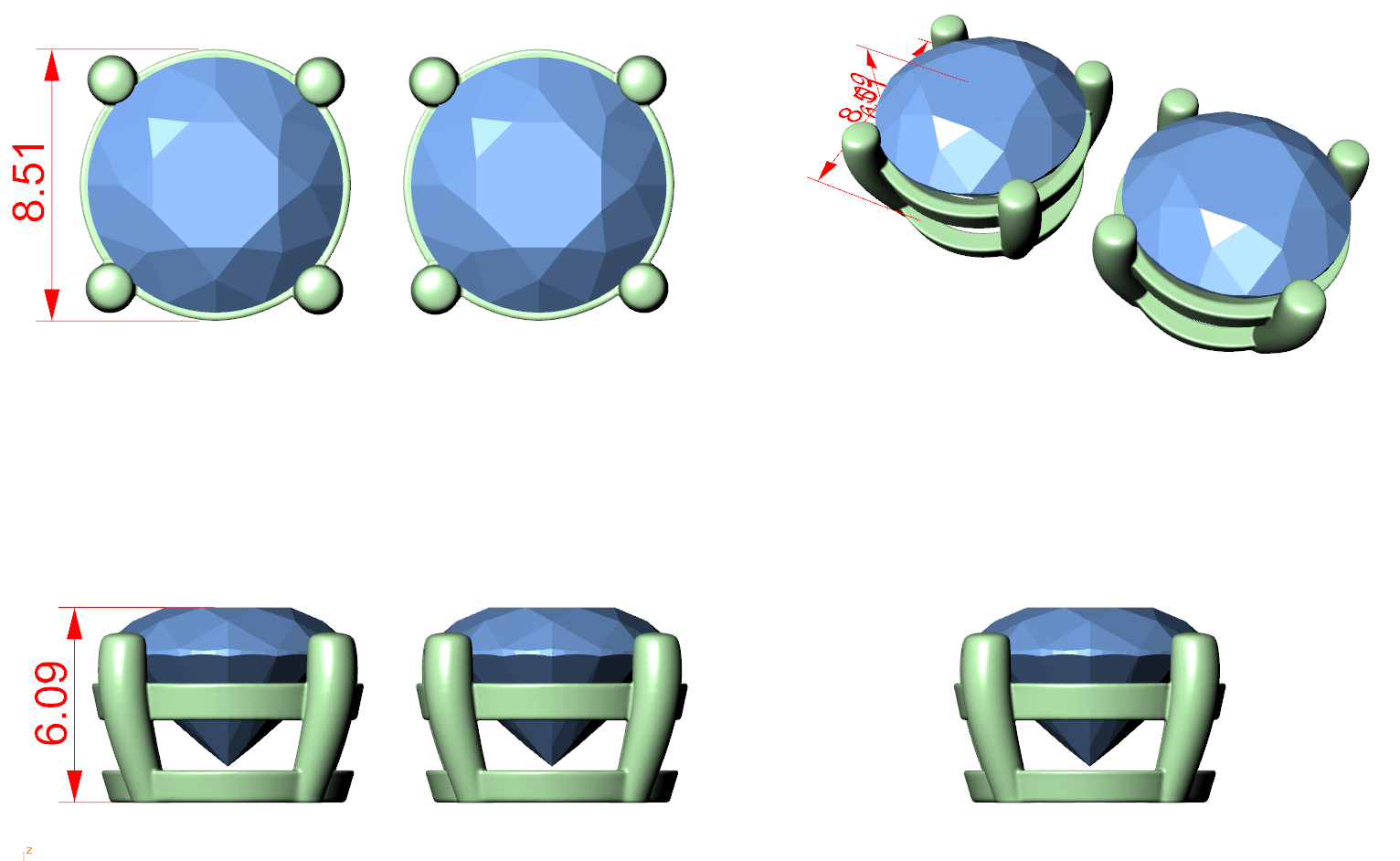 CAD file screenshot — Double-Claw Round Solitaire Stud Earrings