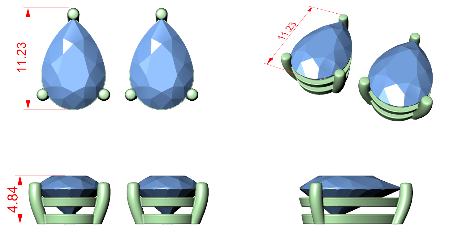 CAD file screenshot — Three-Prong Round Brilliant Stud Earrings