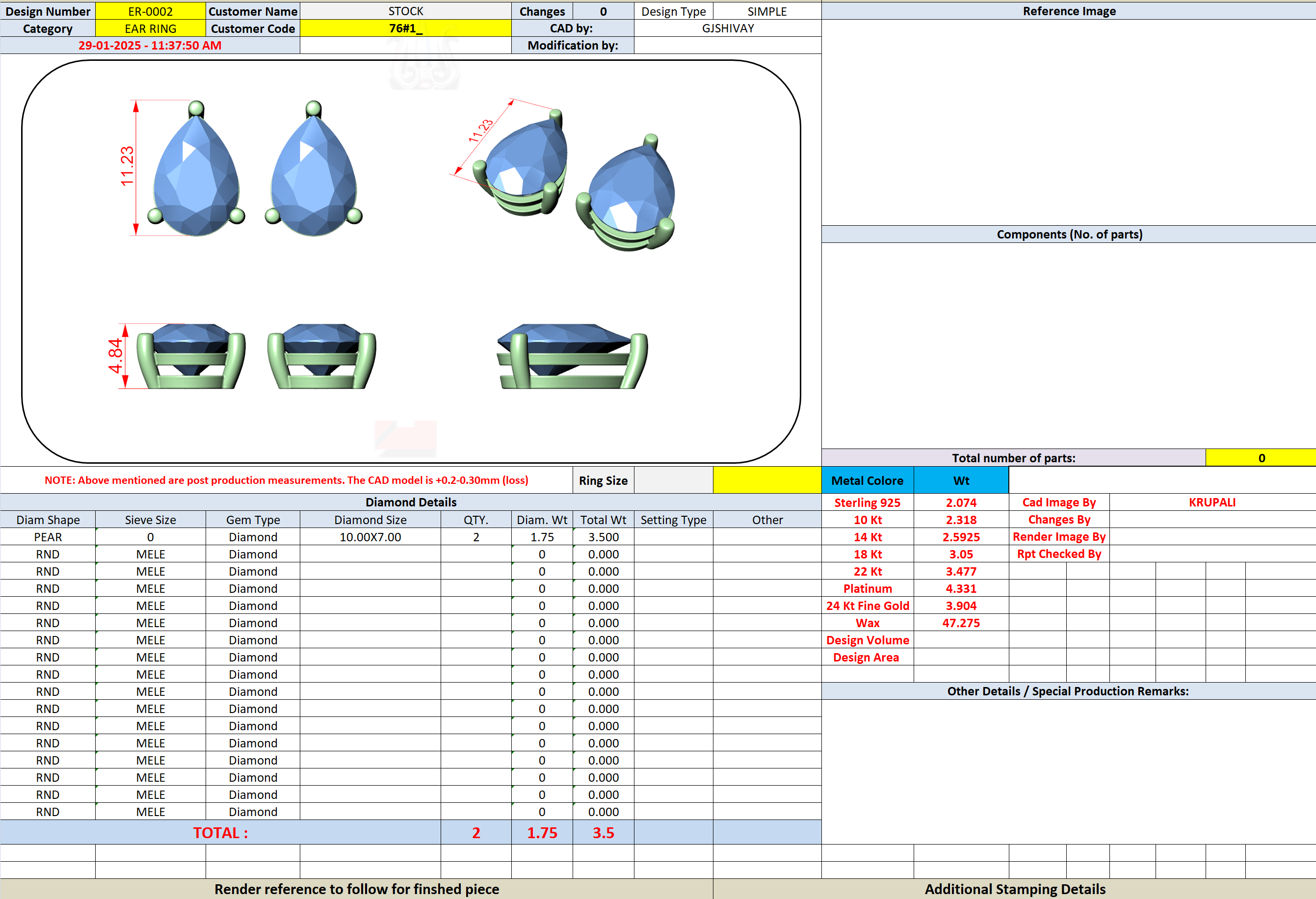 CAD file screenshot — Three-Prong Round Brilliant Stud Earrings