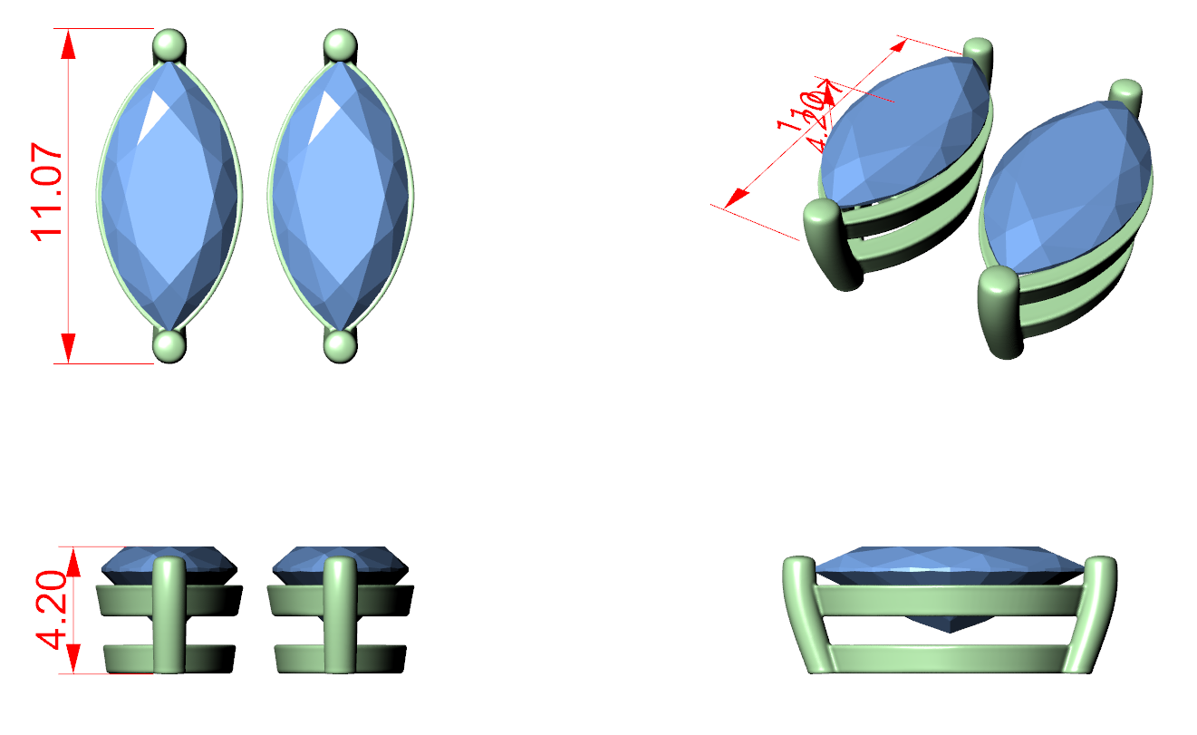 CAD file screenshot — Marquise Solitaire Stud Earrings