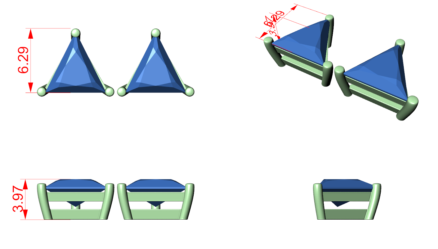 CAD file screenshot — Princess Solitaire Stud Earrings