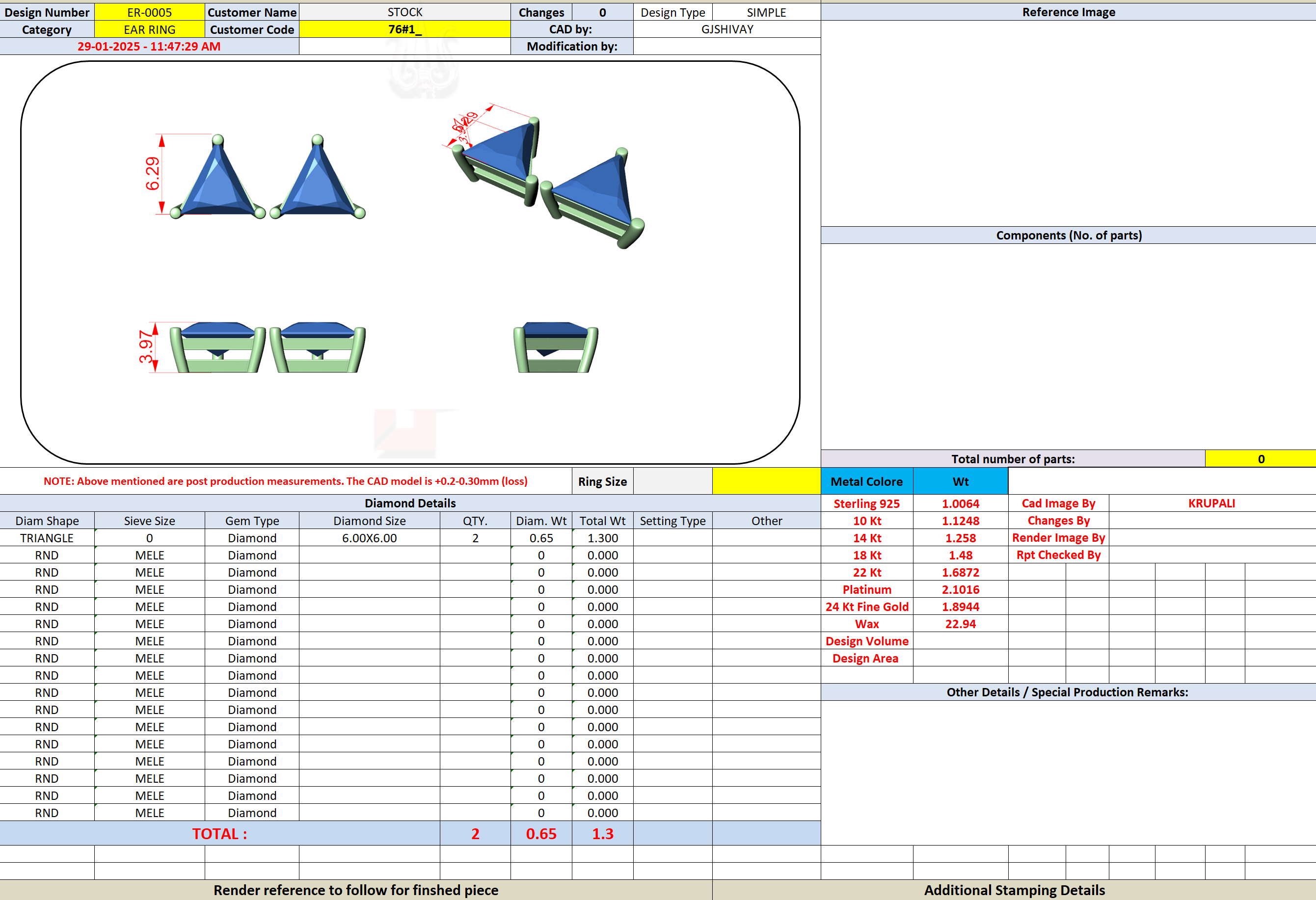 CAD file screenshot — Princess Solitaire Stud Earrings