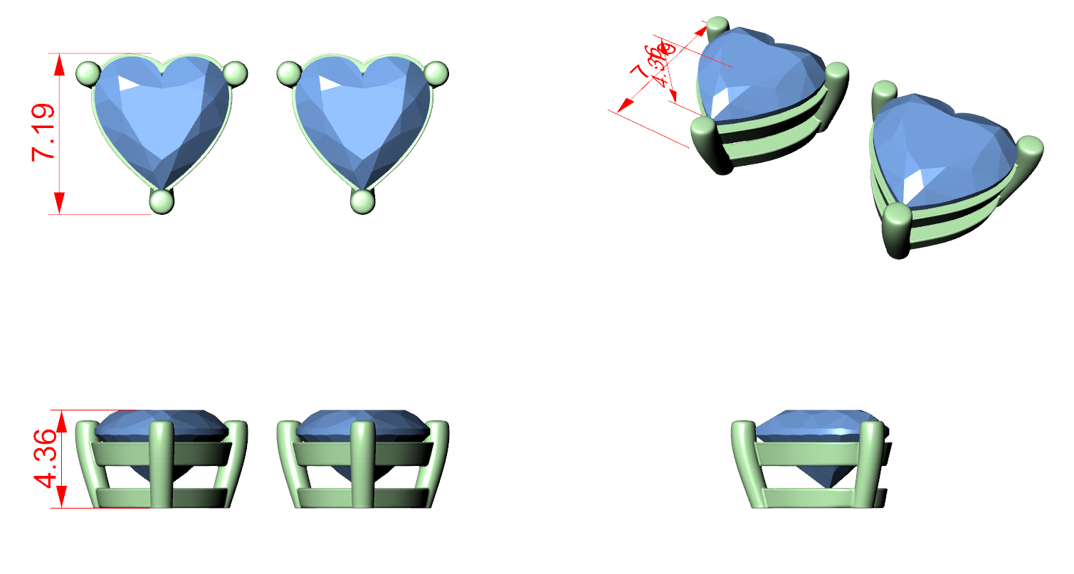 CAD file screenshot — Heart Solitaire Stud Earrings