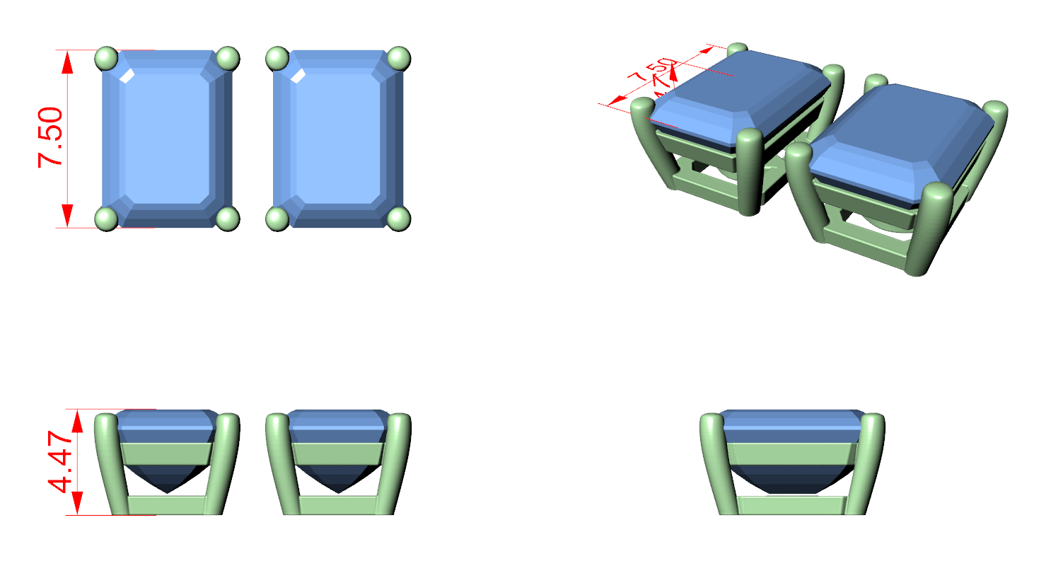 CAD file screenshot — Emerald-Cut Solitaire Stud Earrings