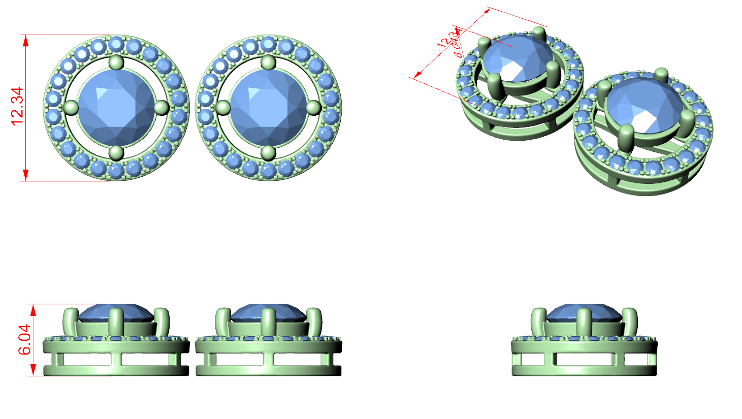 CAD file screenshot — Pave Halo Round Stud Earrings