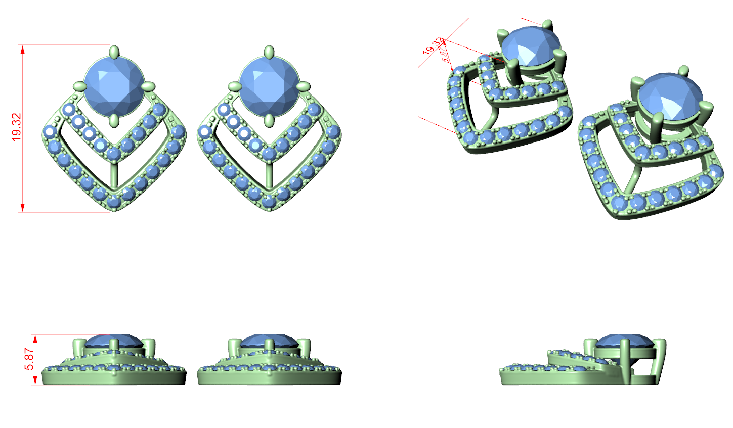 CAD file screenshot — Deco Split-Bar Pave Stud Earrings