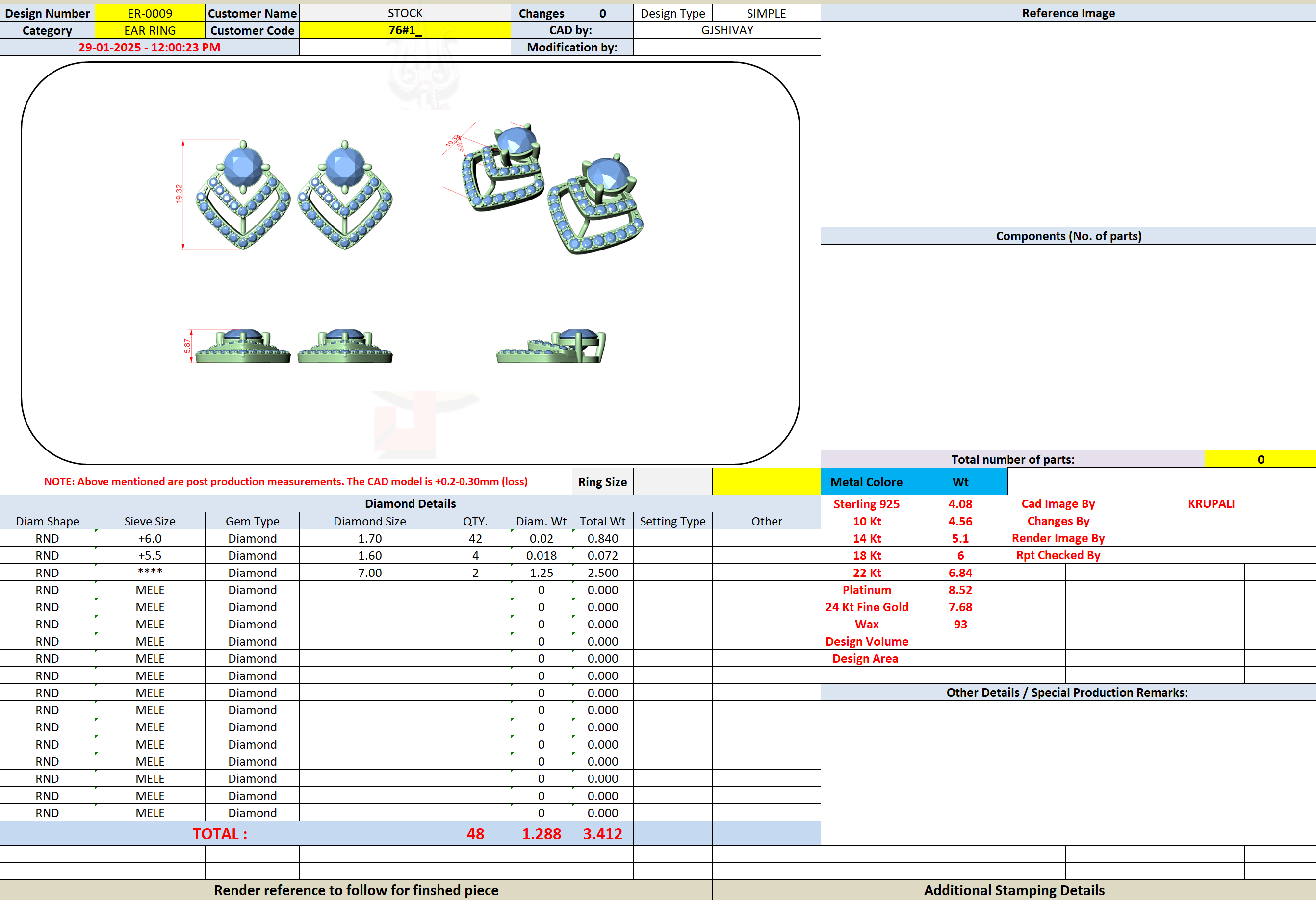 CAD file screenshot — Deco Split-Bar Pave Stud Earrings