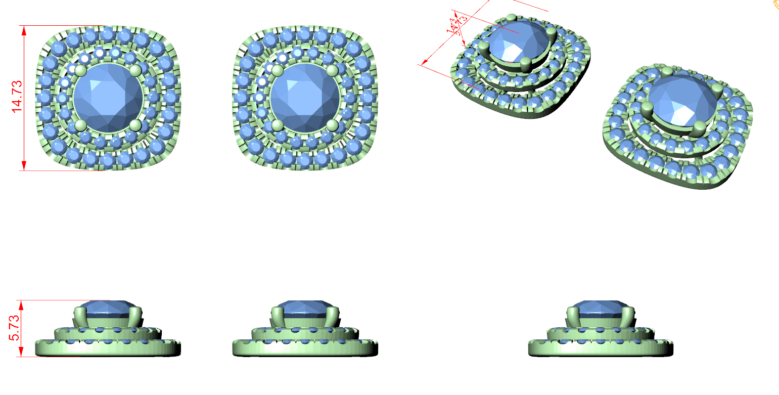 CAD file screenshot — Double Halo Cushion-Frame Stud Earrings