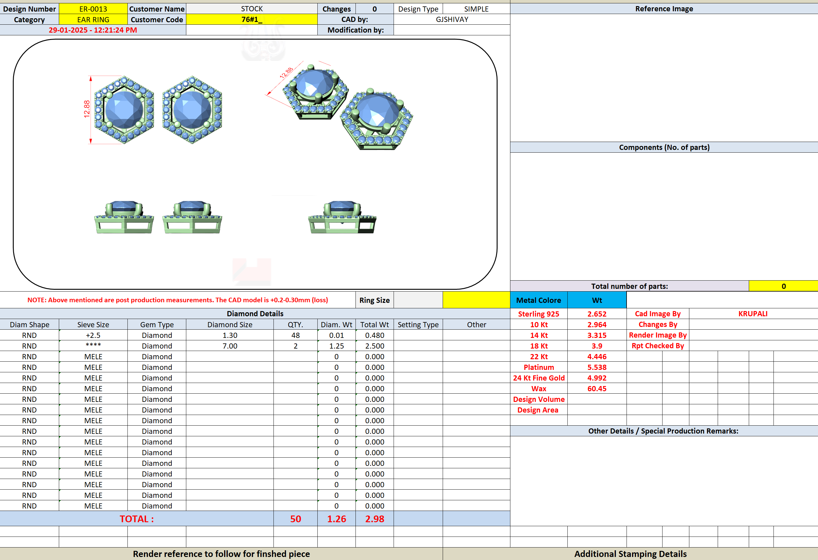 CAD file screenshot — Hexagon Halo Round Stud Earrings