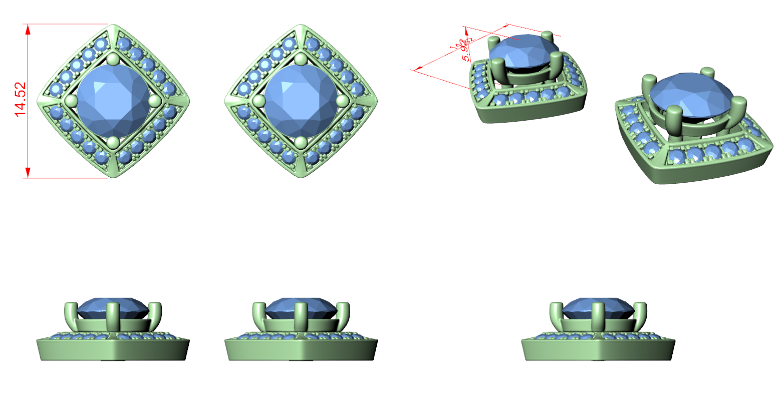 CAD file screenshot — Pentagon Pave Frame Stud Earrings