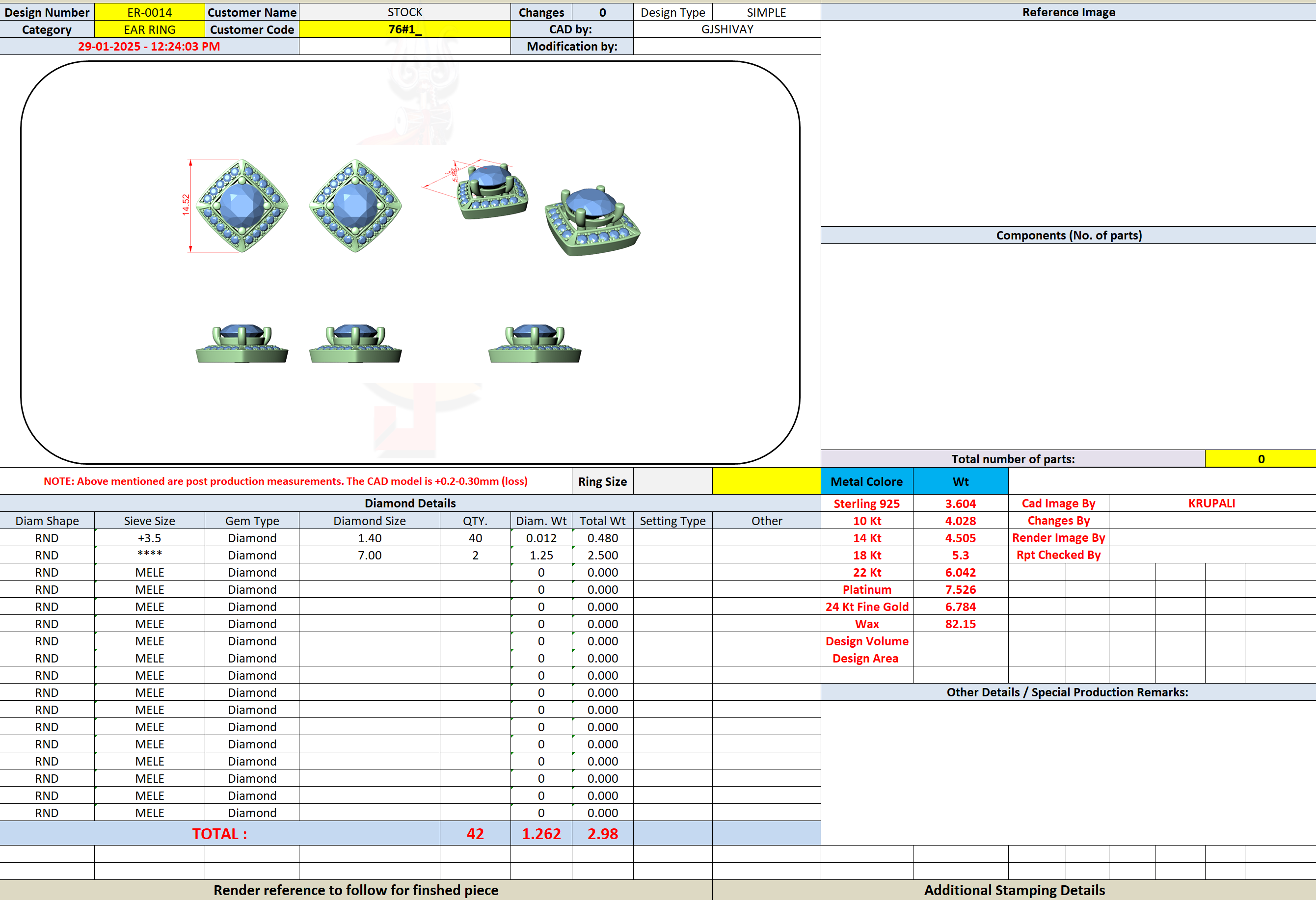 CAD file screenshot — Pentagon Pave Frame Stud Earrings