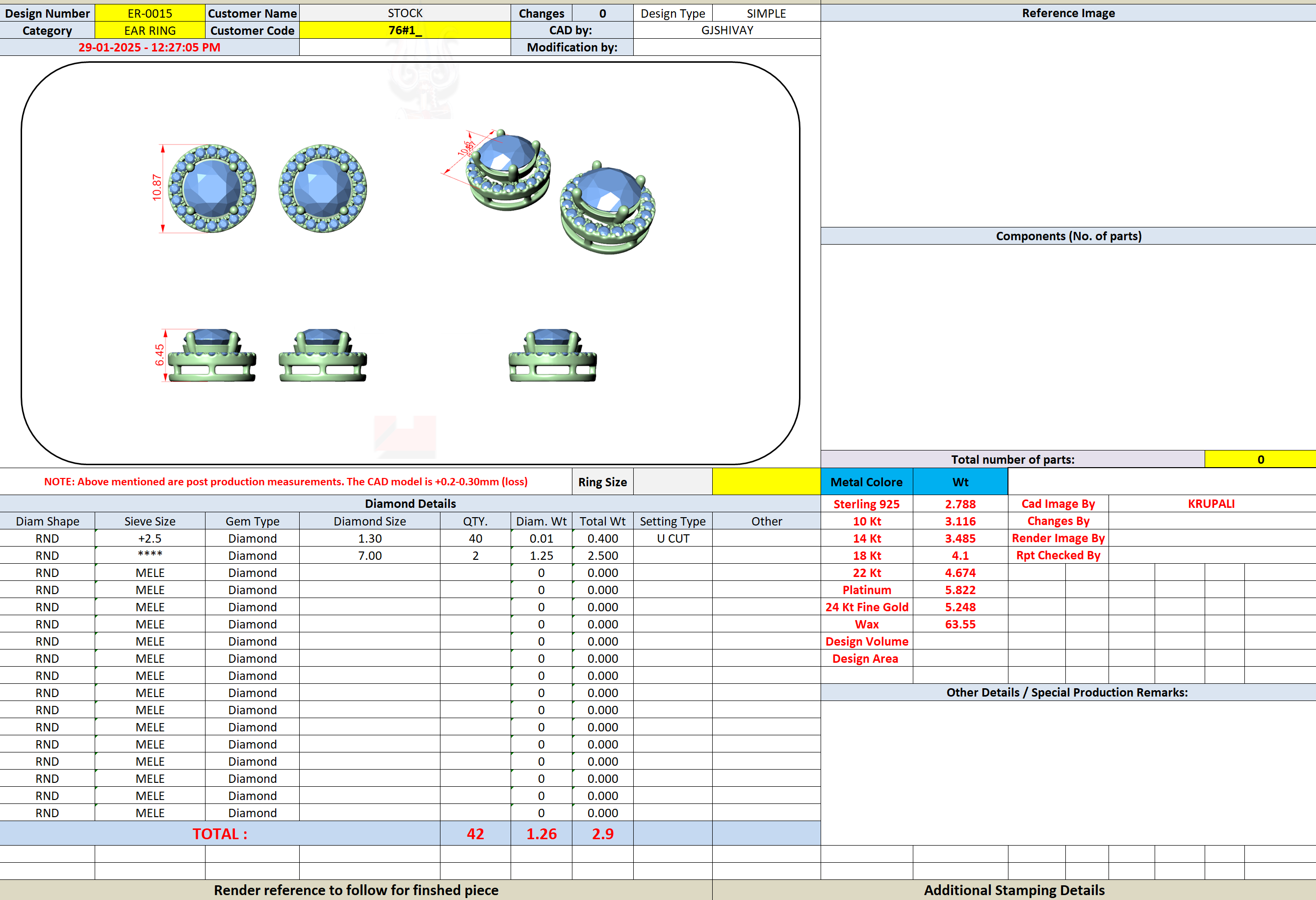 CAD file screenshot — Crescent Halo Round Stud Earrings