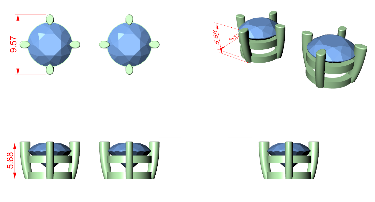 CAD file screenshot — Classic Four-Prong Round Solitaire Stud Earrings