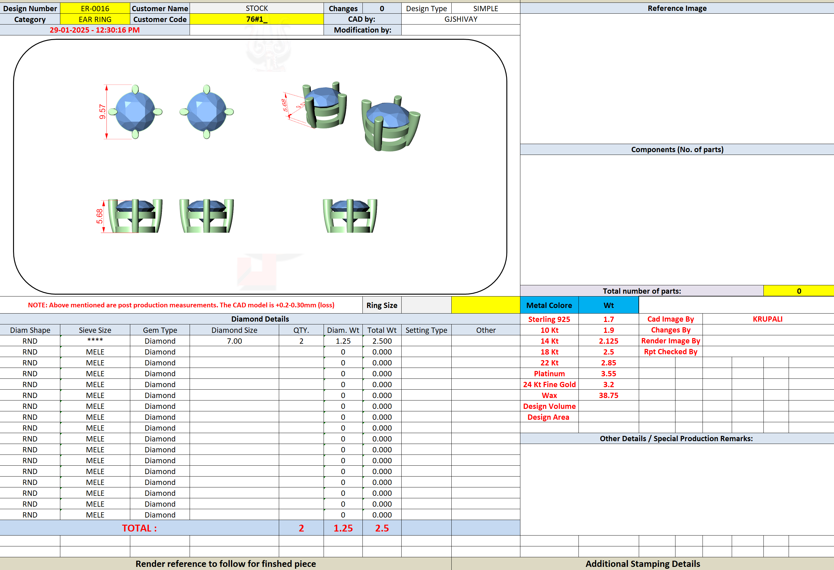 CAD file screenshot — Classic Four-Prong Round Solitaire Stud Earrings