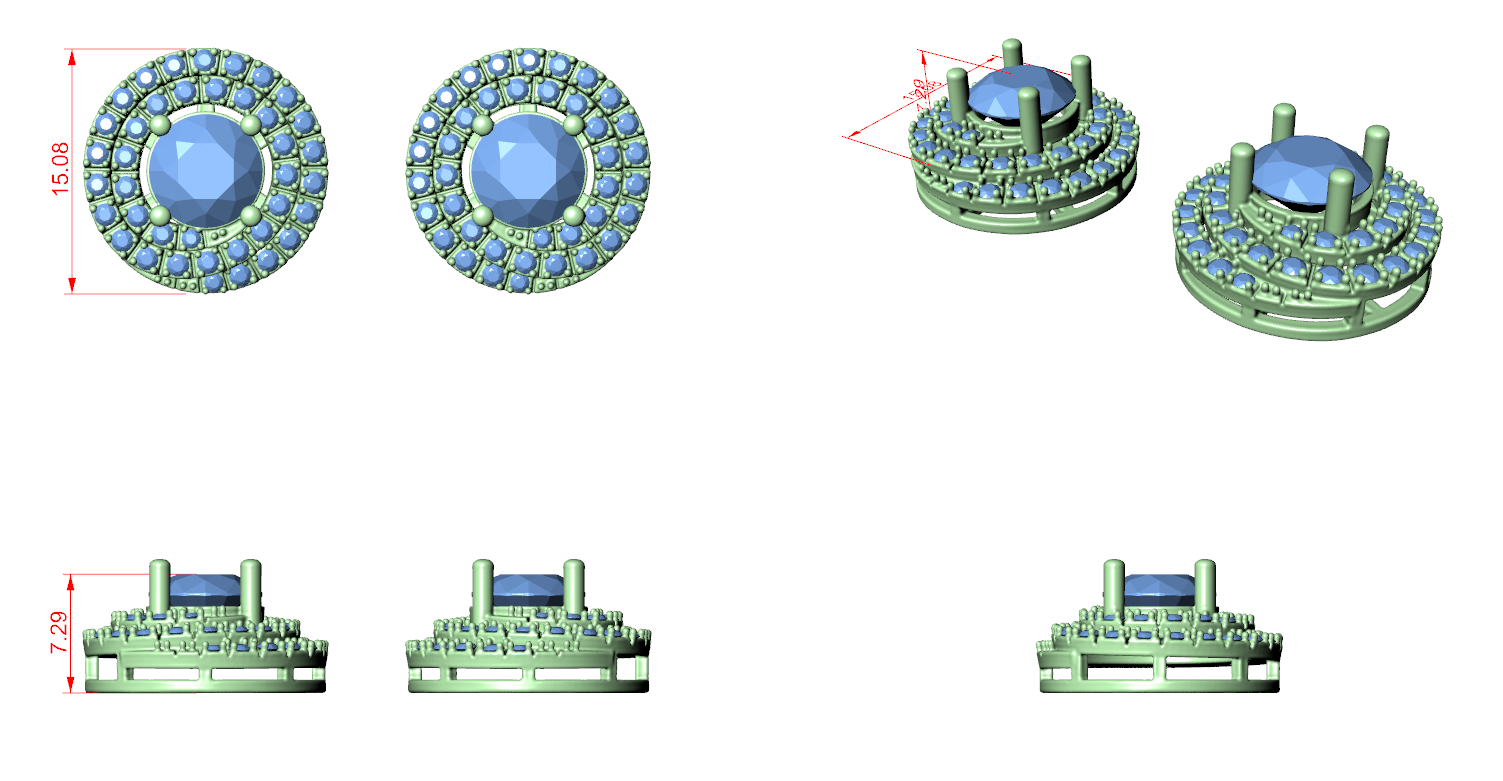 CAD file screenshot — Triple Halo Round Stud Earrings