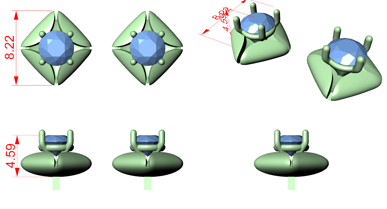 CAD file screenshot — Pyramid Mount Round Stud Earrings