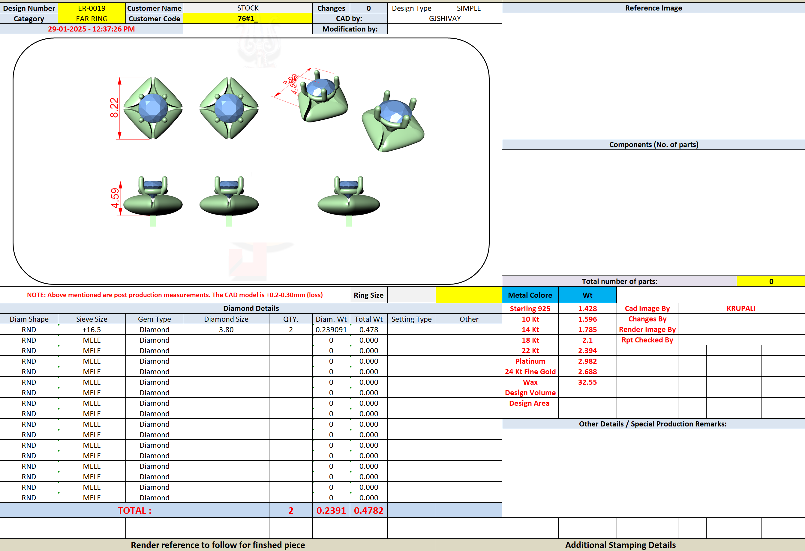 CAD file screenshot — Pyramid Mount Round Stud Earrings