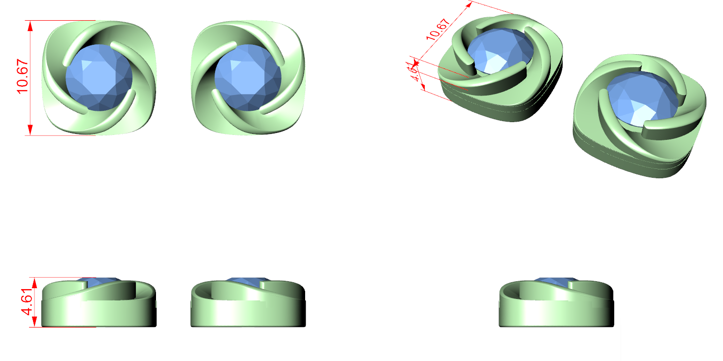 CAD file screenshot — Rosebud Swirl Stud Earrings