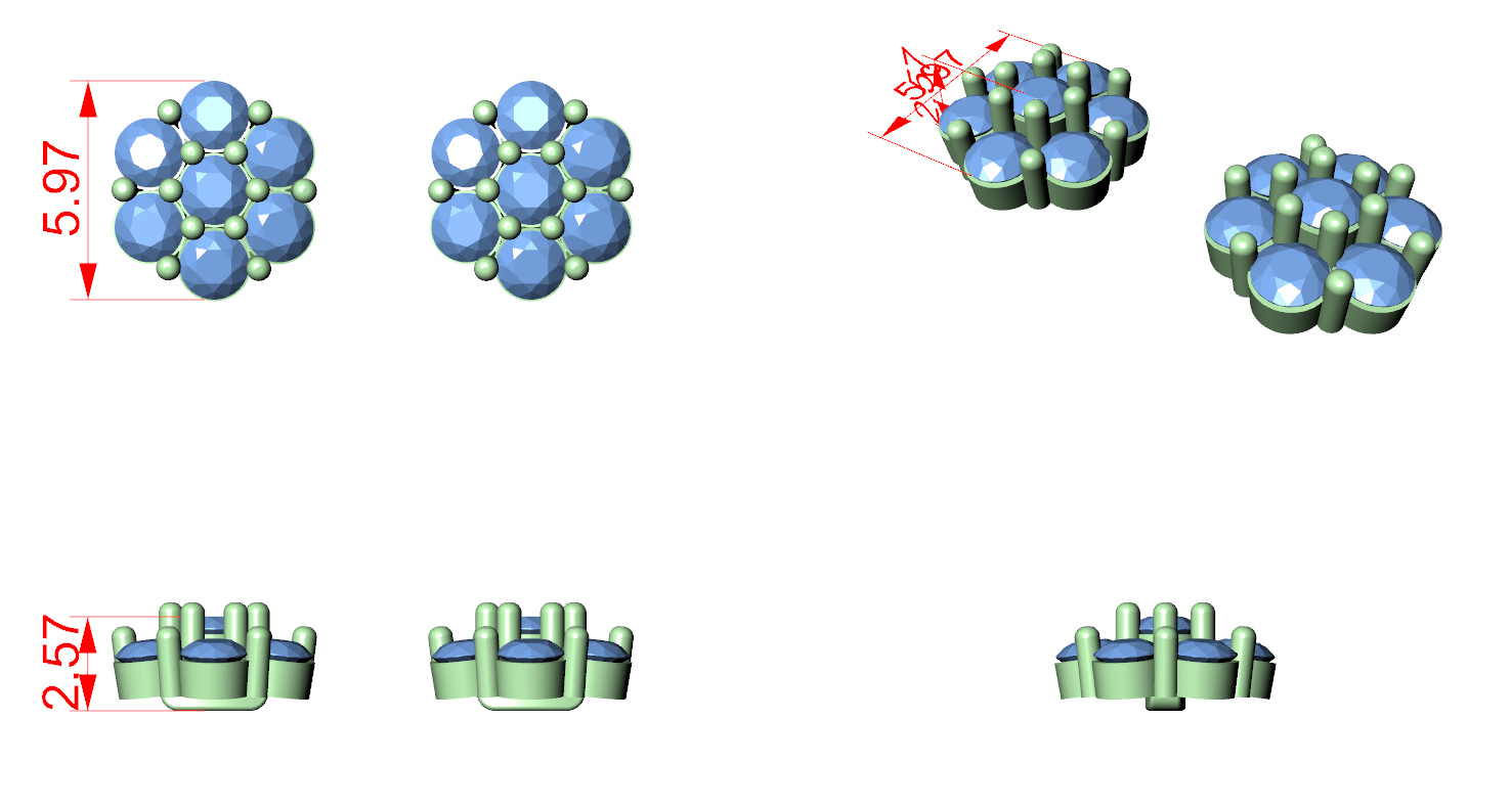CAD file screenshot — Seven-Stone Floral Cluster Earrings