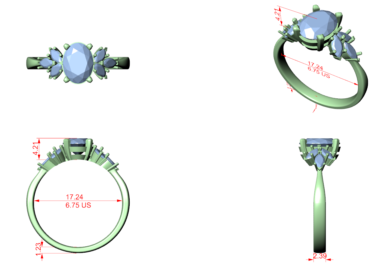 CAD file screenshot — Oval Marquise-Cluster Accent Ring