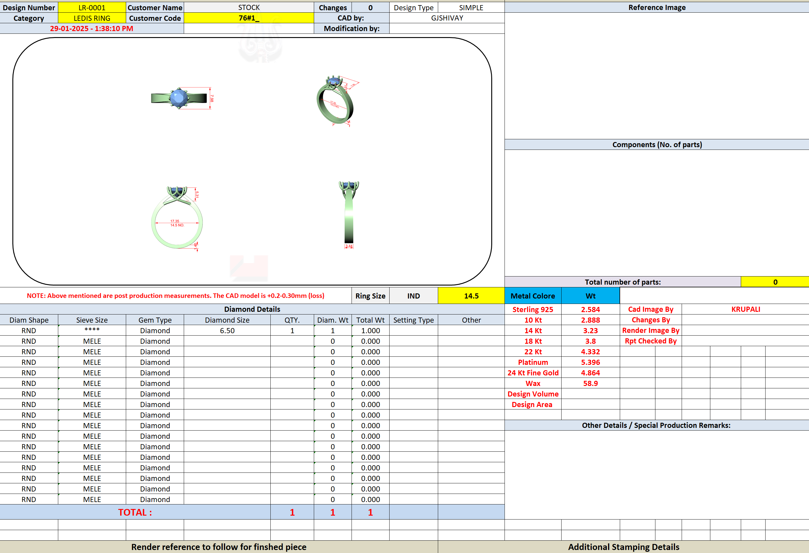 CAD file screenshot — Round Six-Prong Solitaire Ring