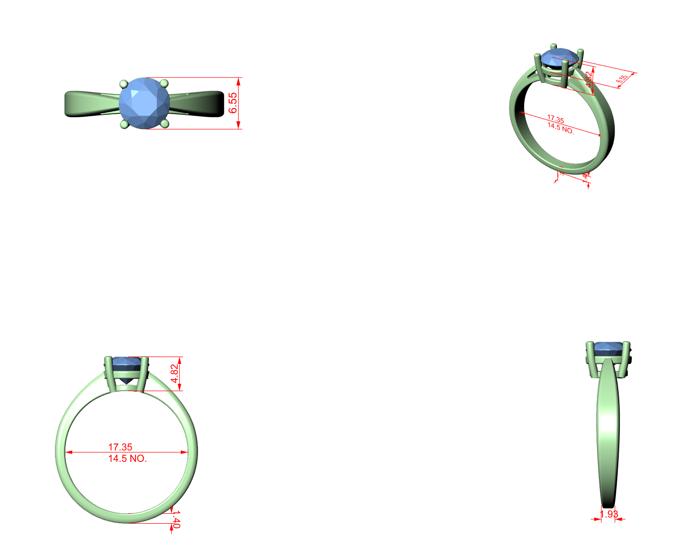 CAD file screenshot — Round Four-Prong Cathedral Solitaire Ring