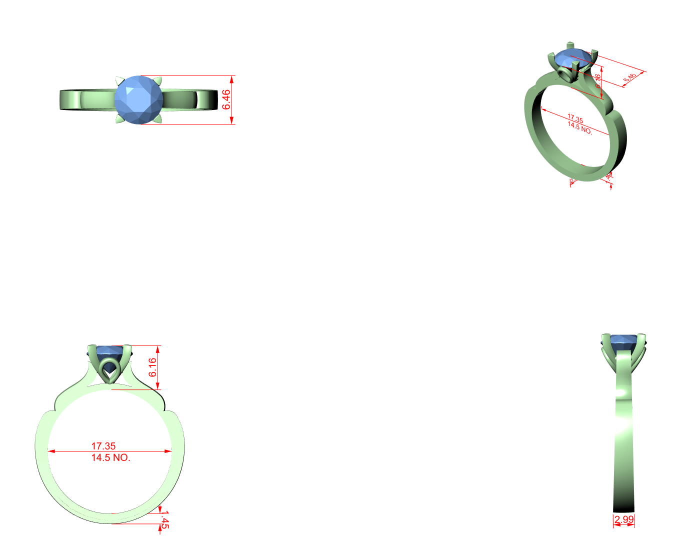 CAD file screenshot — Round Compass-Prong Scroll Solitaire Ring