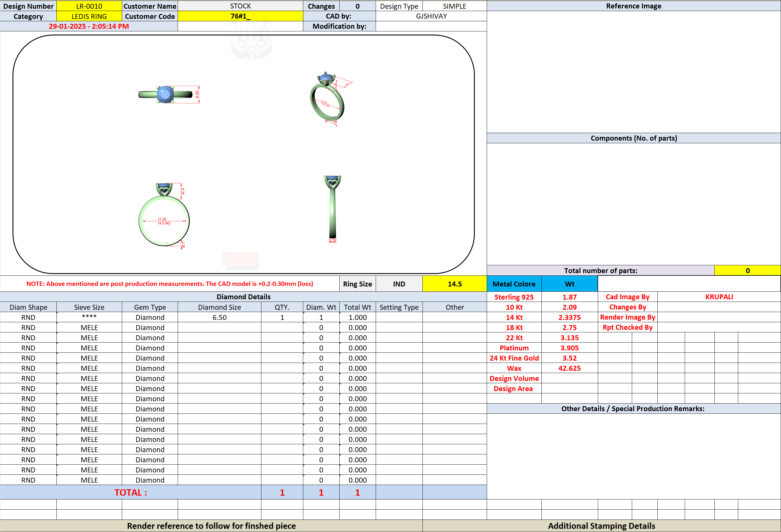CAD file screenshot — Round Six-Prong Tapered Solitaire Ring