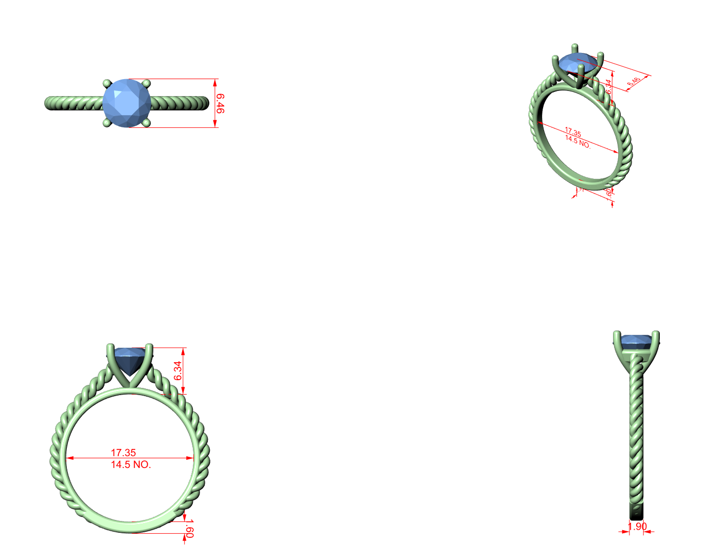 CAD file screenshot — Round Solitaire Rope-Twist Band Ring