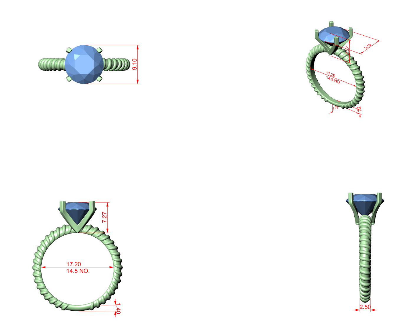 CAD file screenshot — Round Solitaire Coiled-Rope Band Ring