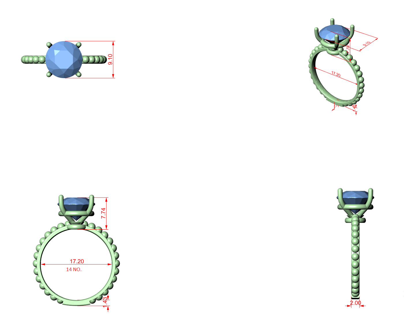 CAD file screenshot — Round Solitaire Bubble-Bead Band Ring