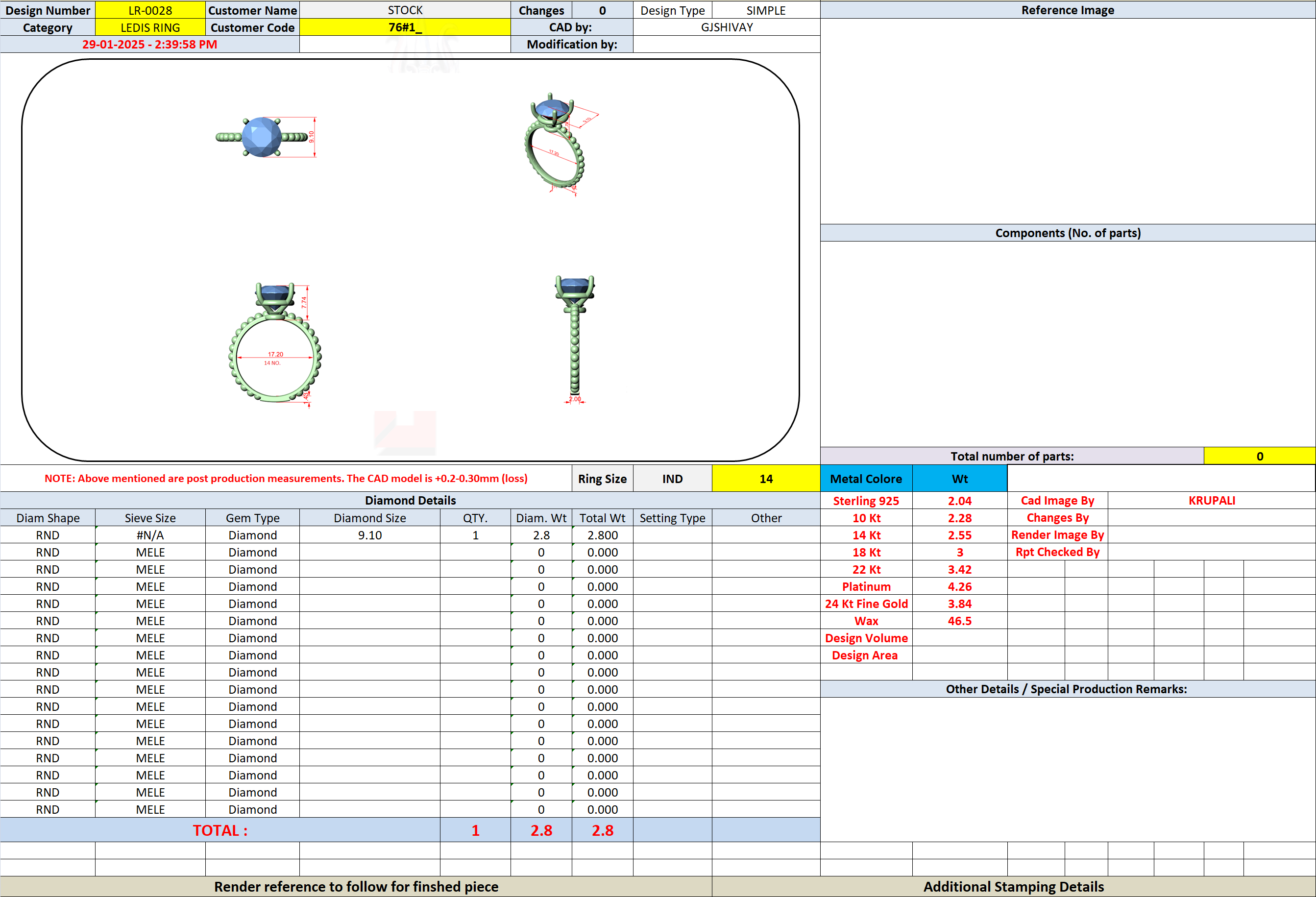 CAD file screenshot — Round Solitaire Bubble-Bead Band Ring