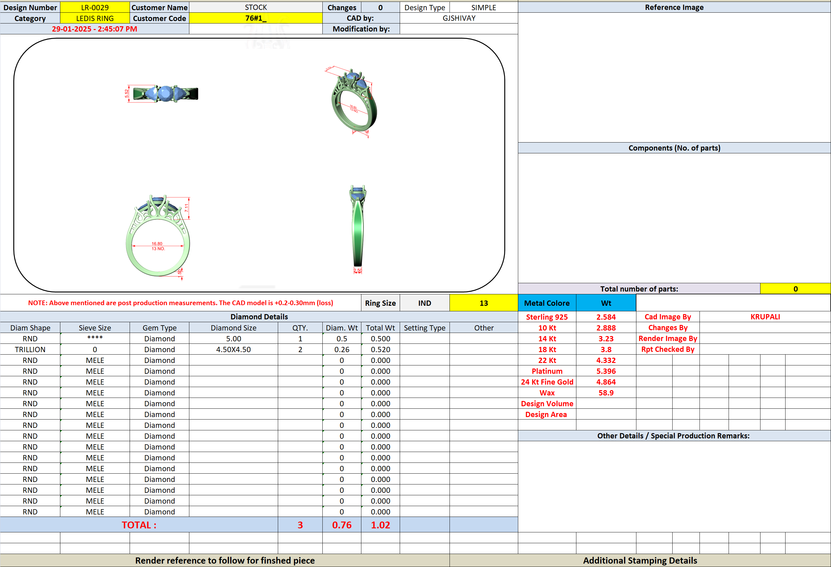 CAD file screenshot — Round and Trillion Three Stone Filigree Ring