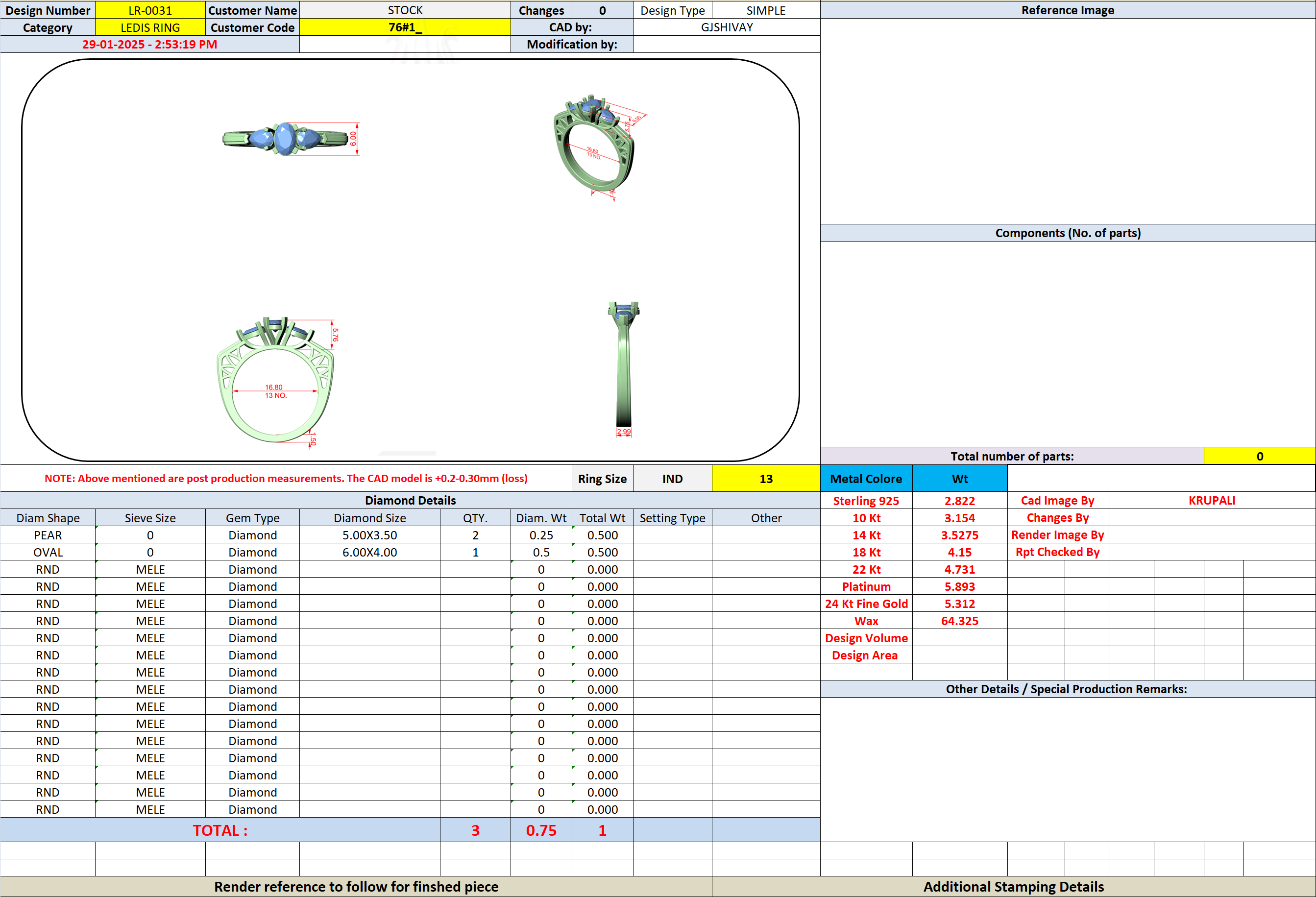 CAD file screenshot — Oval and Pear Three Stone Filigree Ring