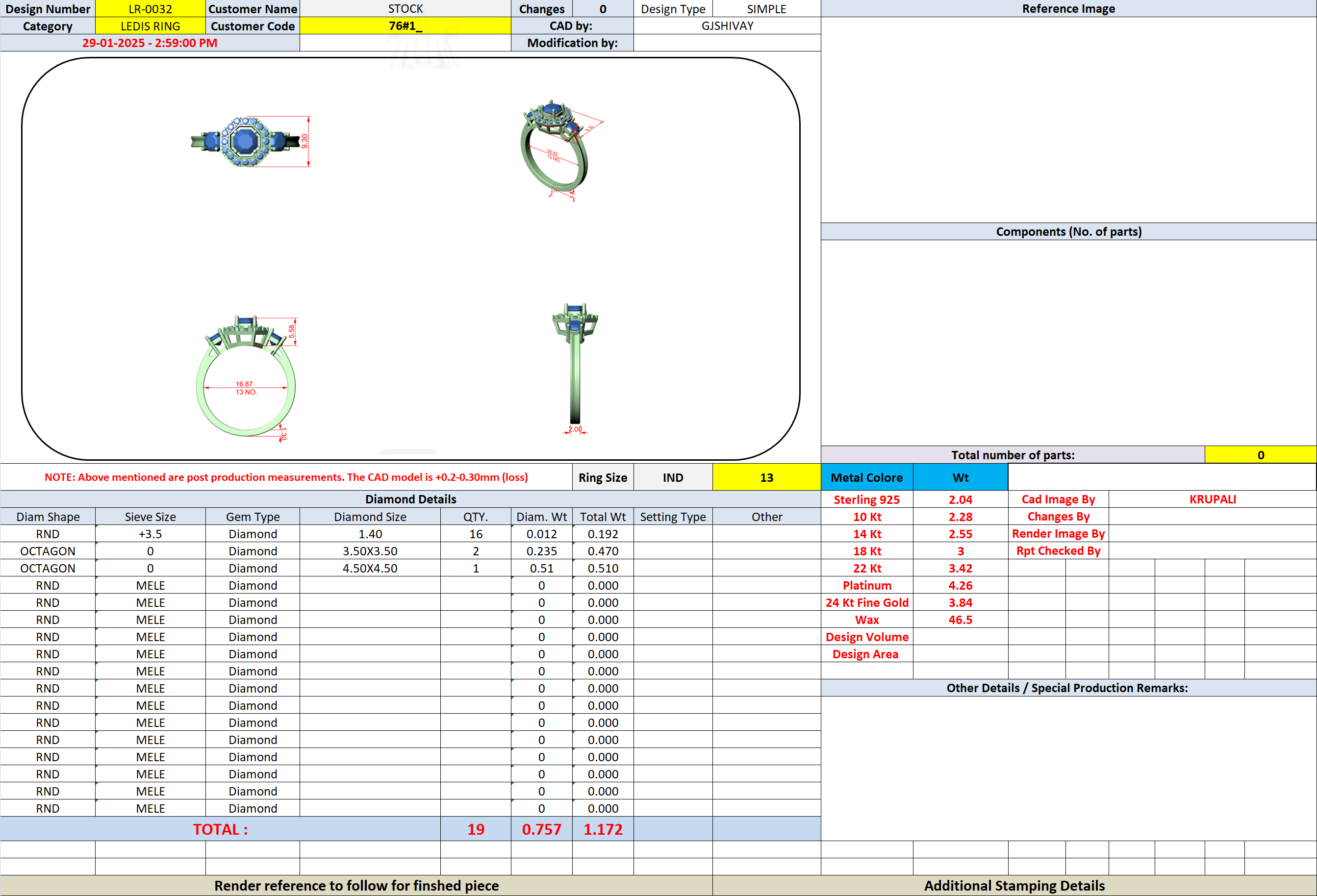 CAD file screenshot — Round Octagonal-Halo Three Stone Ring
