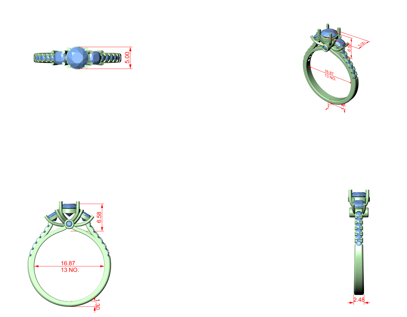 CAD file screenshot — Round Three Stone Pave Shoulder Ring