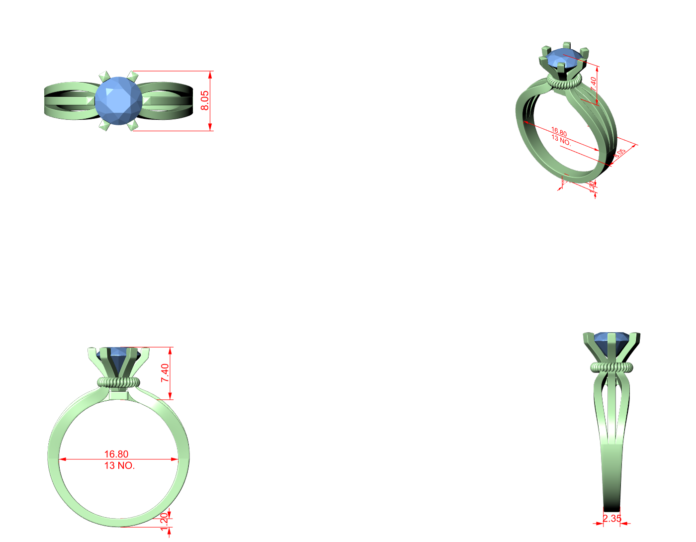 CAD file screenshot — Round Triple-Split Shank Solitaire Ring