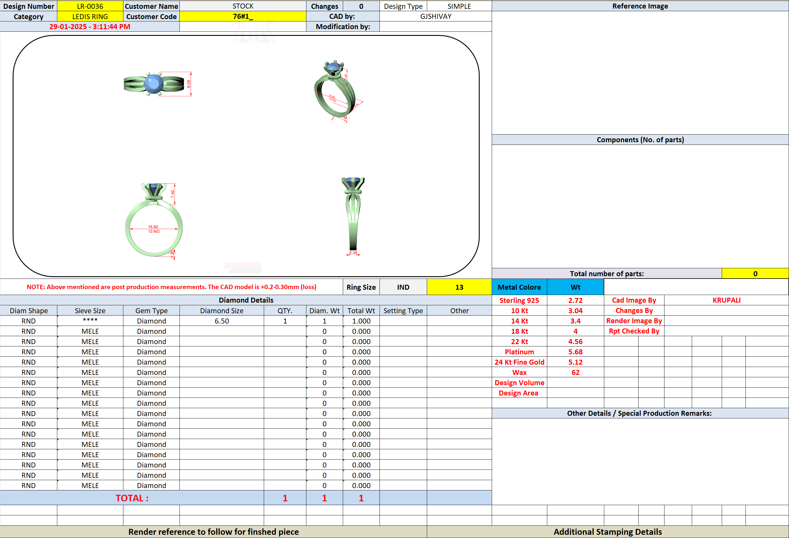 CAD file screenshot — Round Triple-Split Shank Solitaire Ring