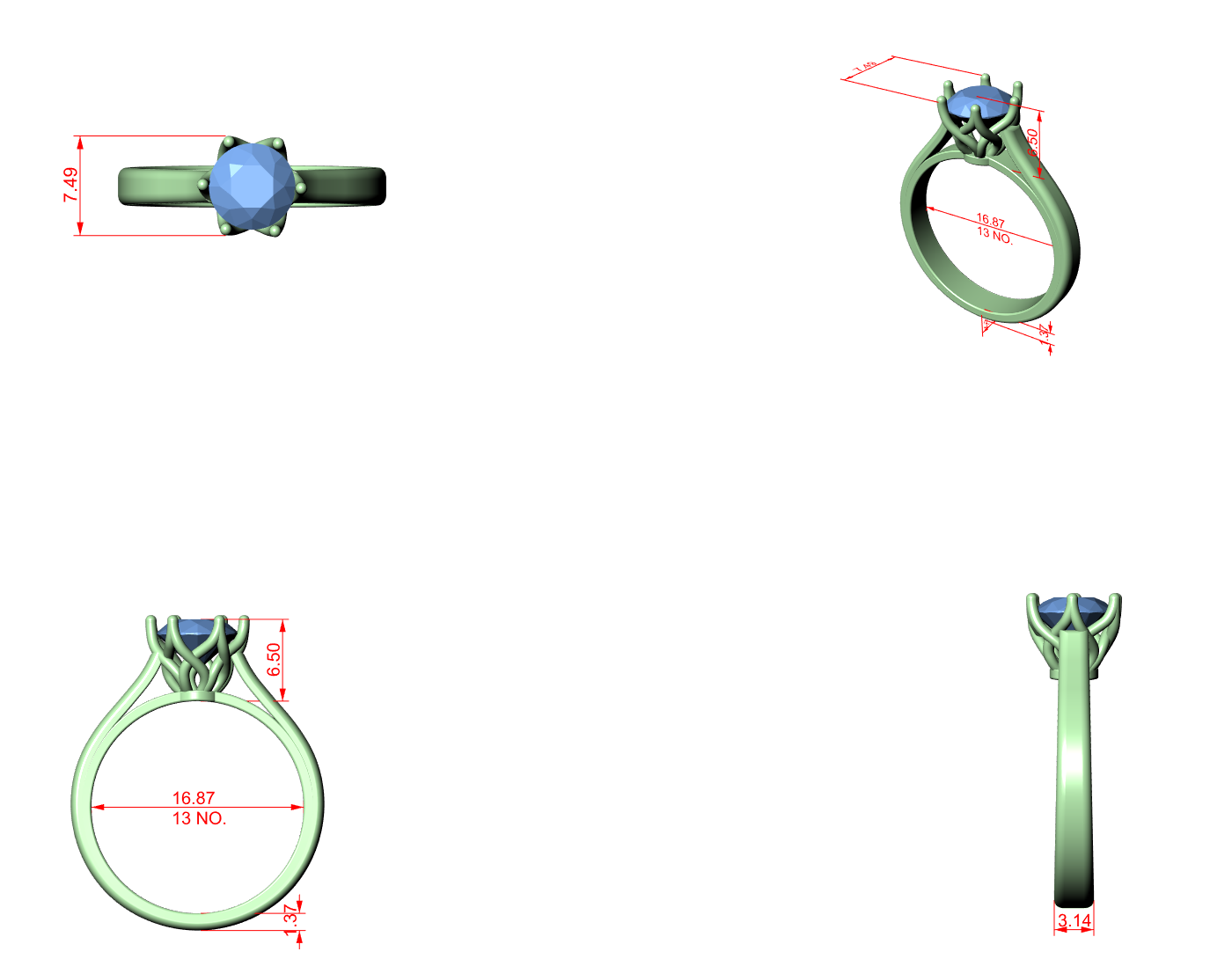 CAD file screenshot — Round Six-Prong Cathedral Scroll Ring