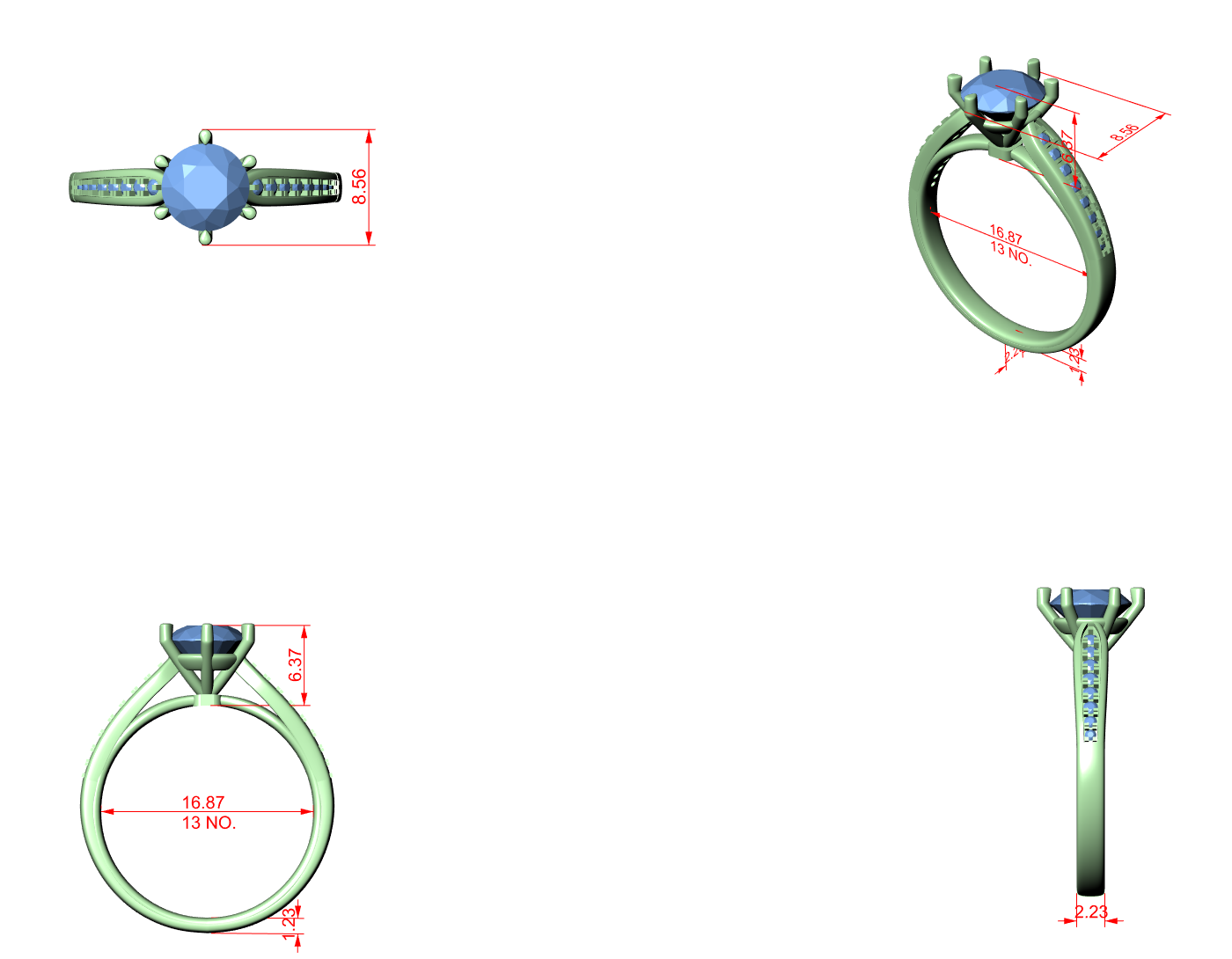 CAD file screenshot — Round Six-Prong Pave Shoulder Ring