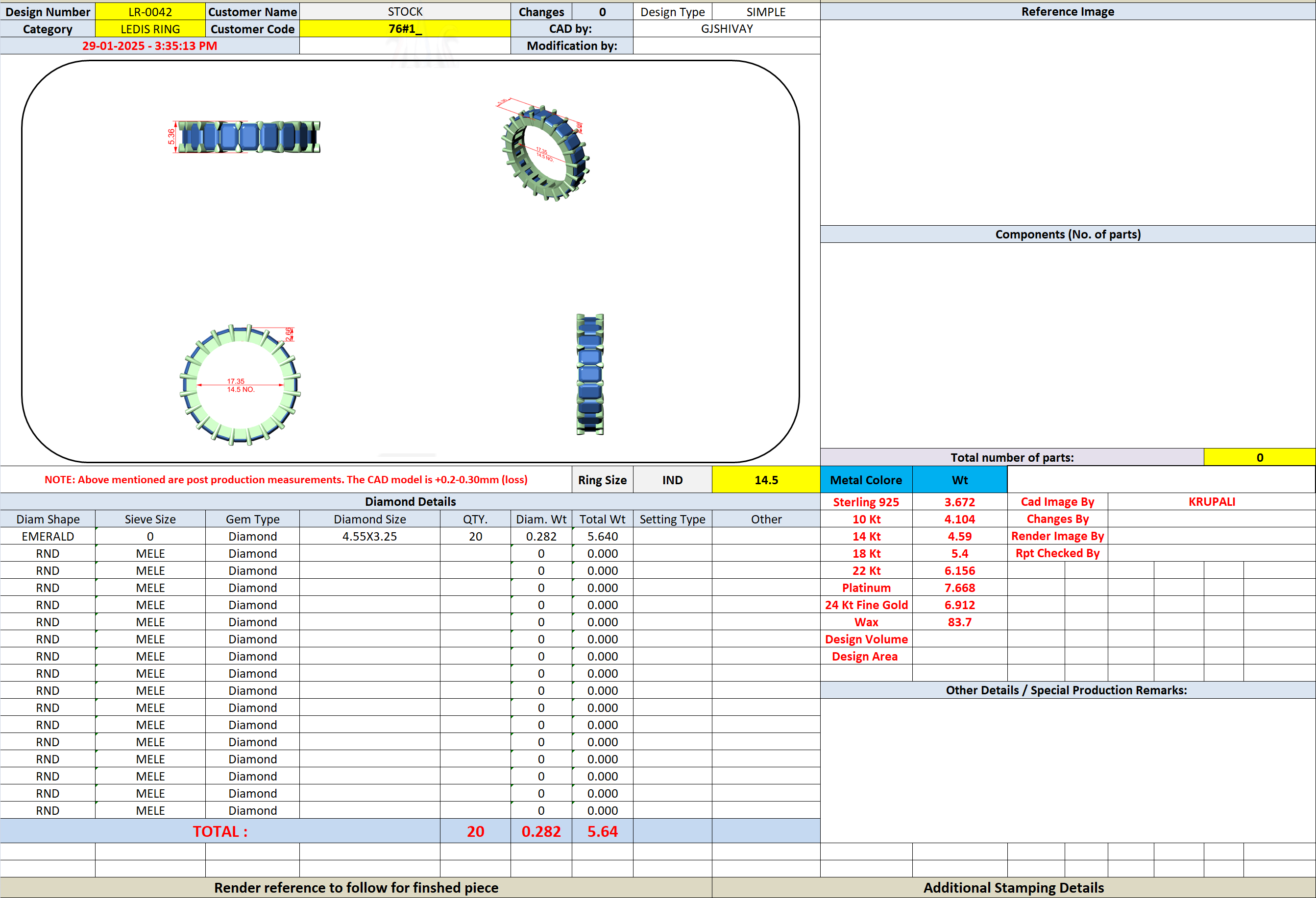 CAD file screenshot — Emerald Cut Full Eternity Band