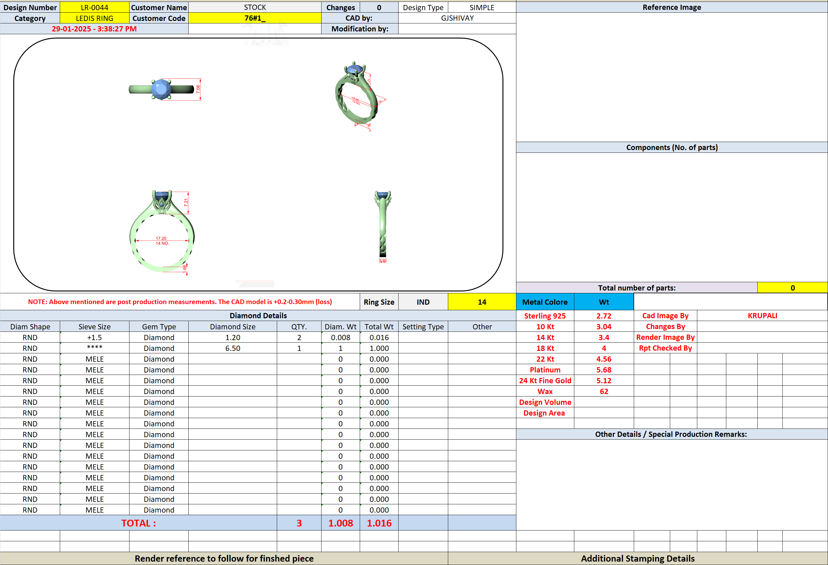 CAD file screenshot — Round Solitaire Faceted-Twig Band Ring