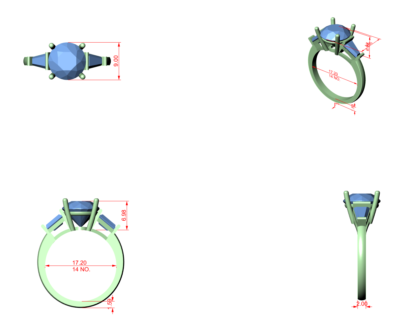 CAD file screenshot — Round and Tapered Baguette Three Stone Ring