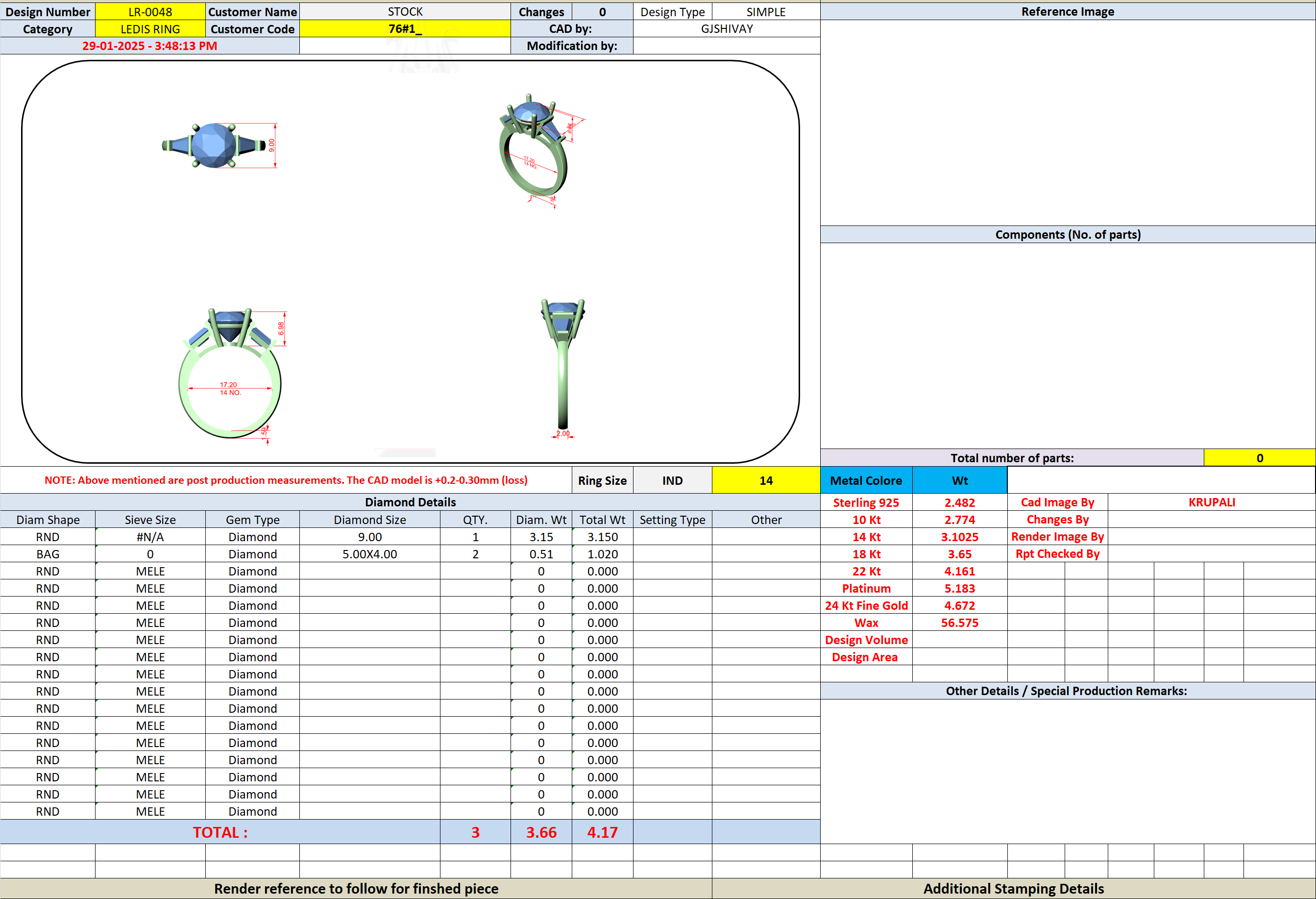 CAD file screenshot — Round and Tapered Baguette Three Stone Ring