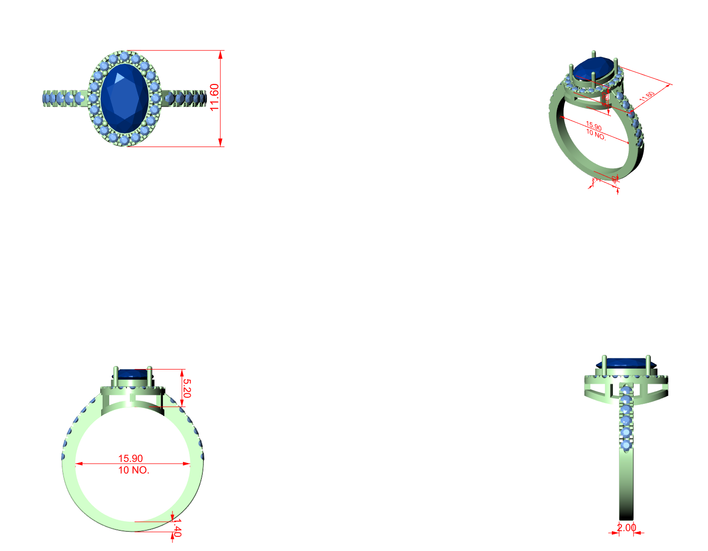CAD file screenshot — Oval Halo Pave Ring