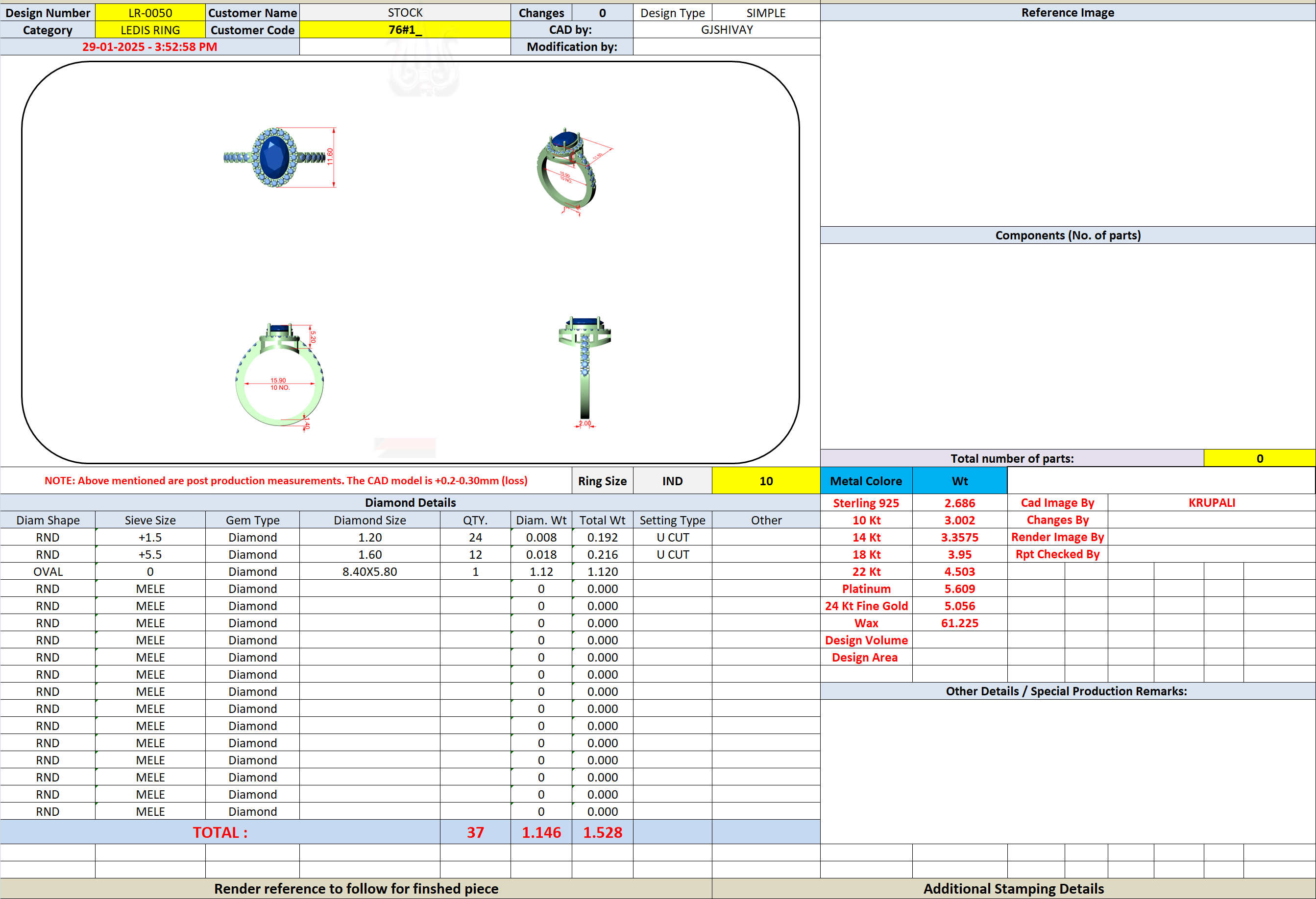 CAD file screenshot — Oval Halo Pave Ring