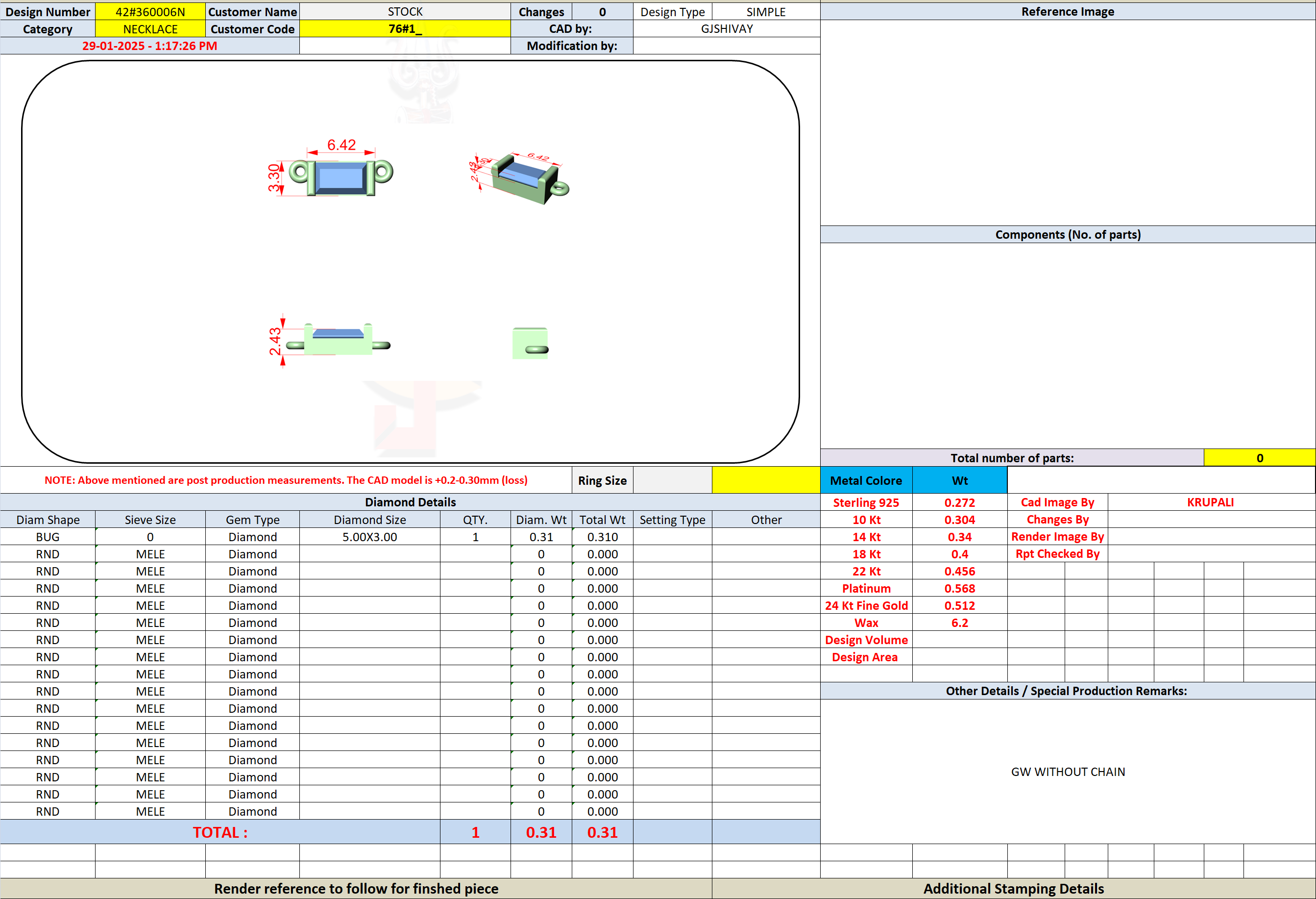 CAD file screenshot — East-West Baguette Bar Solitaire Pendant