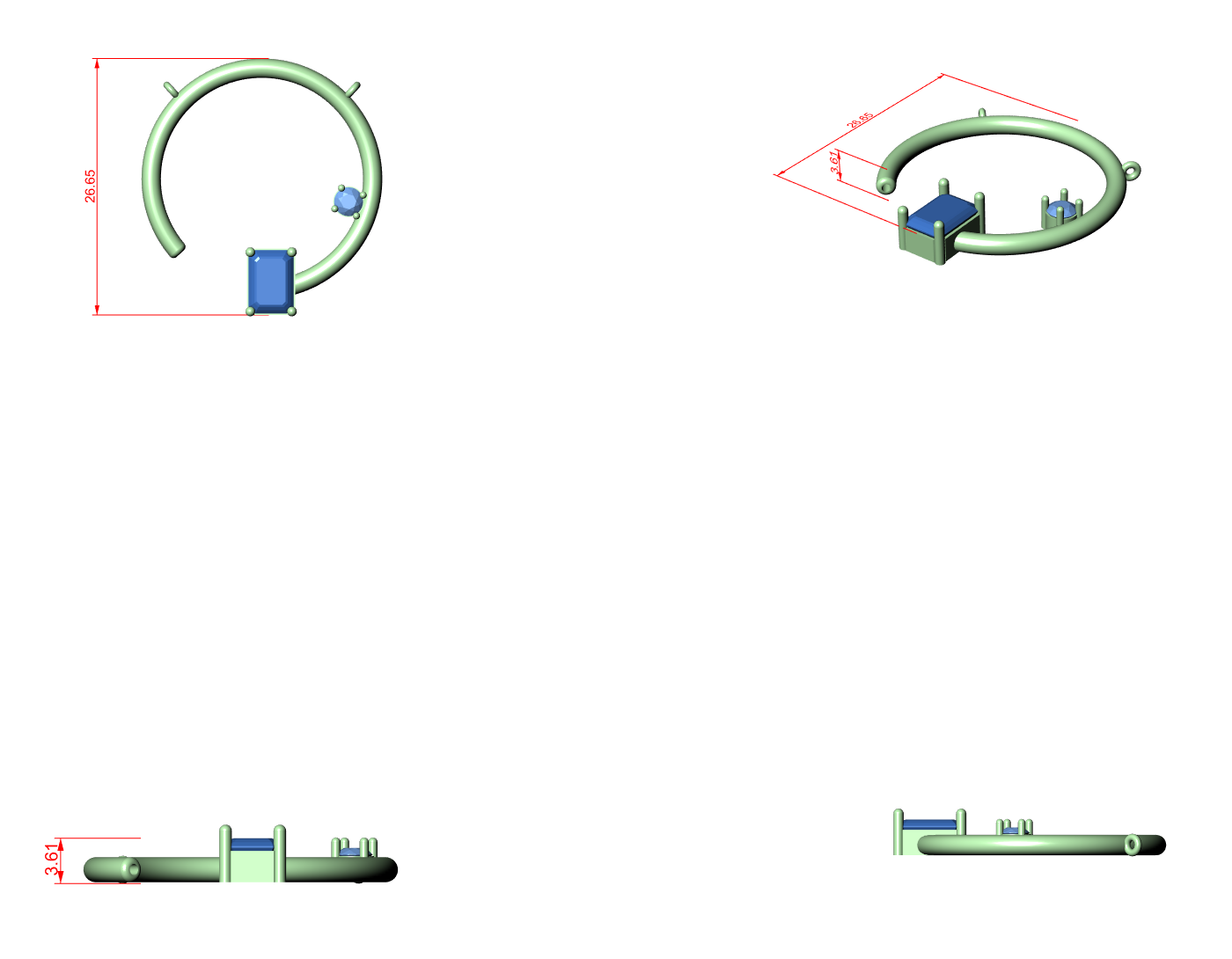CAD file screenshot — Open Circle Toi et Moi Emerald-Cut Pendant