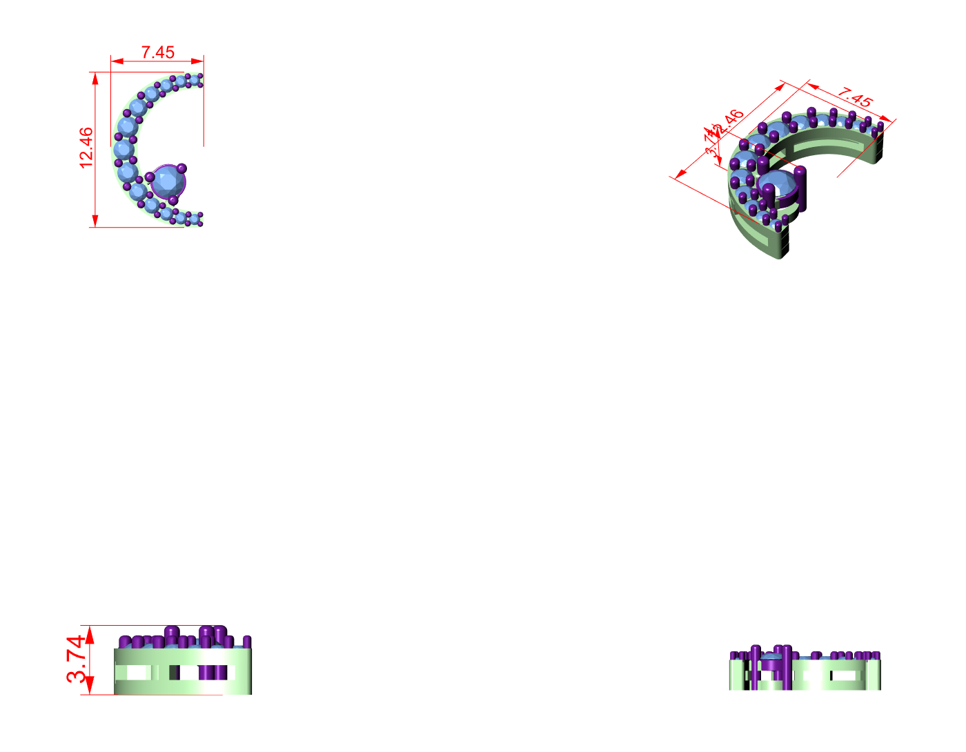 CAD file screenshot — Pave Crescent Moon Pendant