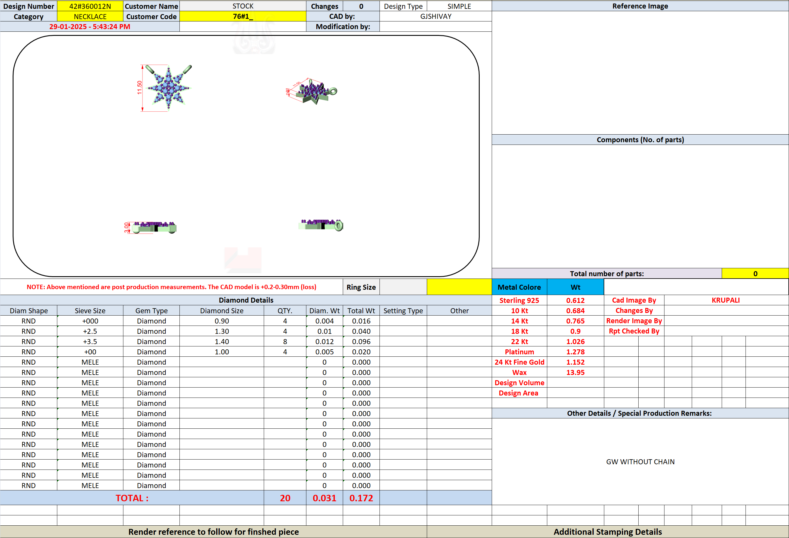 CAD file screenshot — Pave Starburst Pendant